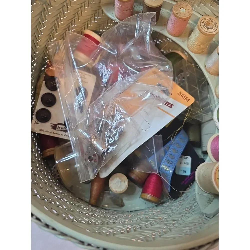 Vintage Harvey Cottage Sewing Basket Full Of Sewing Stuff